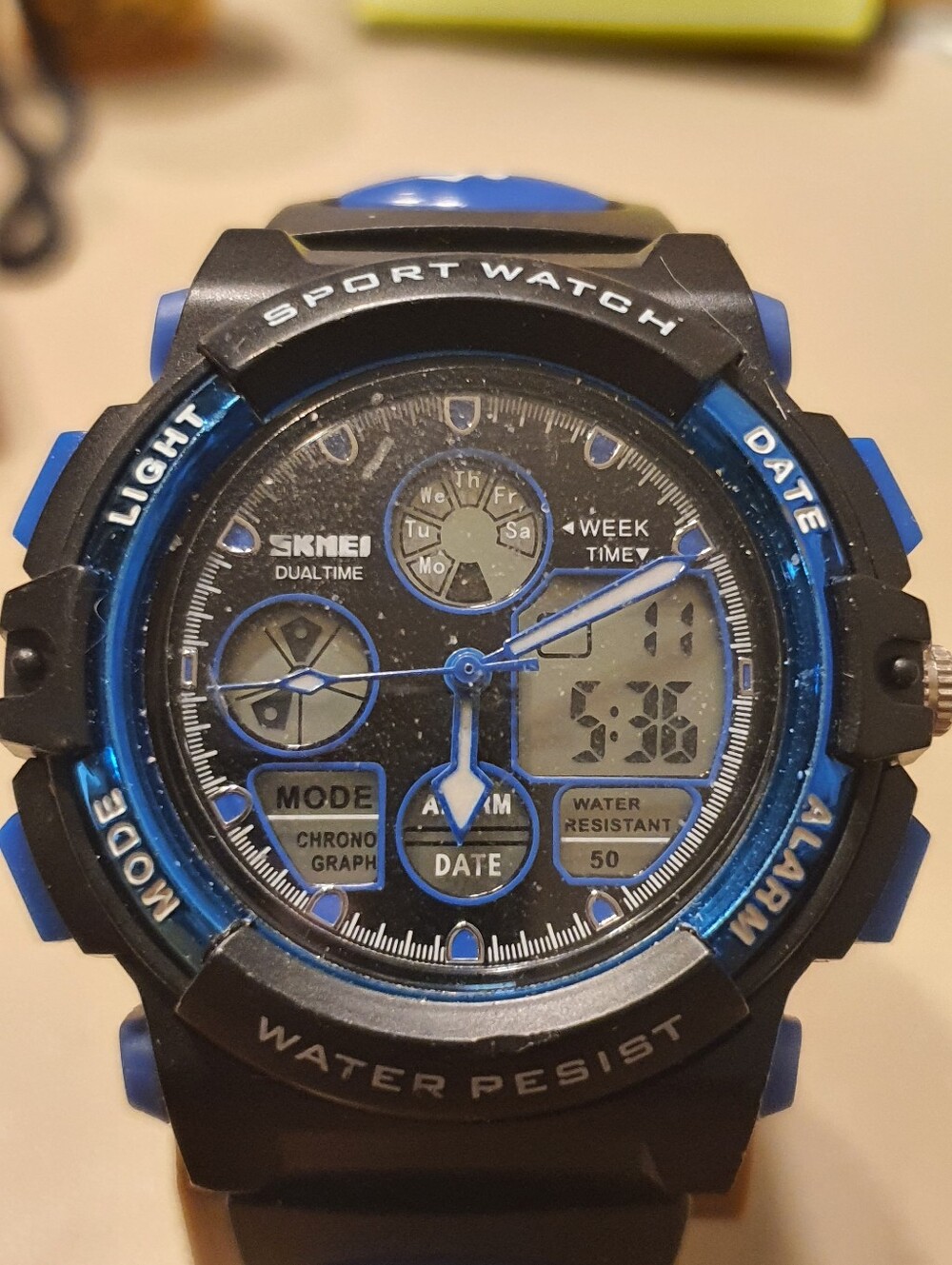 10/$20 Skmei Dual Time Blue/Black Analog Digital Alarm Chrono Men's Watch